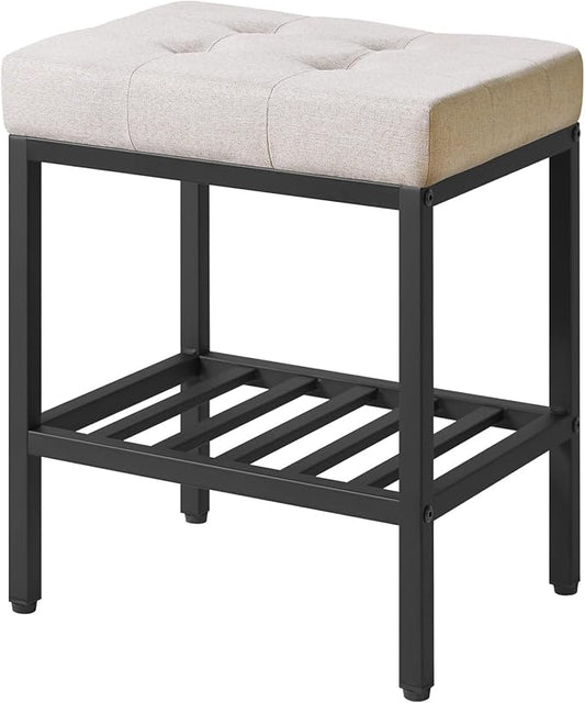 IBUYKE Rectangular Makeup Stool with Adjustable Feet and Storage Space, Footrest Chair, Linen Seat Vanity Stool, Multi-Use as Small Side Table or Ottoman, for Bedroom, Linen WBD017Y