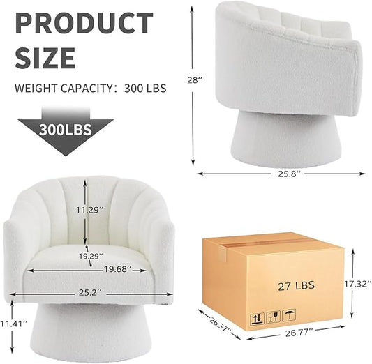 Swivel Accent Chair Set of 2, Upholstered Teddy 360° Swivel Barrel Chair for Living Room Overstuffed Bouncle Reading Chair Round Armchair for Bedroom,Vanity,Office-White