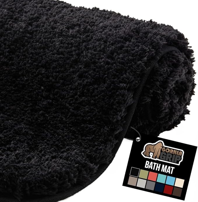 GORILLA GRIP Bathroom Rugs, 42x24, Ultra Soft Absorbent Mat, Thick Plush Bath Rug, Machine Washable, Microfiber Quick Dry, Mats for Shower, Bathtub and Floor, Home Decor Accessories, Black