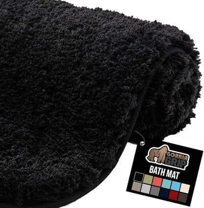 GORILLA GRIP Bathroom Rugs, Ultra Soft Absorbent Mat, Thick Plush Bath Rug, Machine Washable, Microfiber Quick Dry, Mats for Shower, Bathtub and Floor, Home Decor Accessories, 24x17, Black
