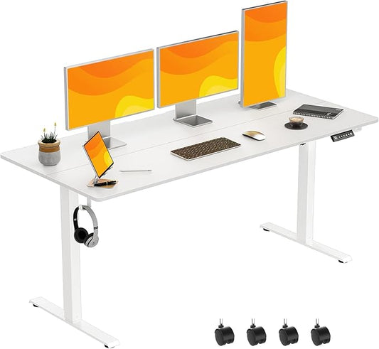 63 x 28 Inch Electric Standing Desk Adjustable Height, Sit Stand Desk, Stand up Desk for Home Office, Computer Workstation (Spliced Desktop,White)