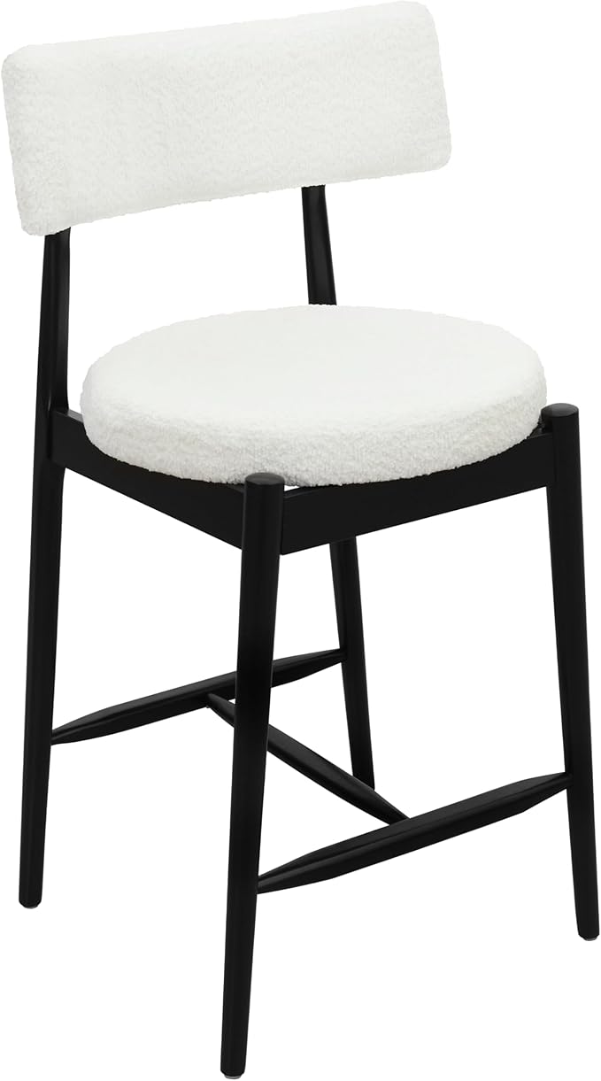 Christopher Knight Home Ebany 25.50" H Barstools Set of 2, Upholstered Counter Stool, Comfy Backrest Kitchen Stool, Rubberwood Frame Stool Chair, Bistro Chair for Kitchen Dining Room, Beige+Black