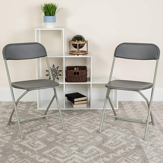 Flash Furniture Hercules Series Plastic Folding Chairs for Parties and Weddings, Stackable Commercial Event Seats, Set of 10, Gray
