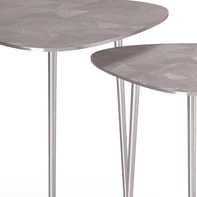 SIMPLIHOME Shelton Contemporary 20 inch Wide Metal 2 Pc Metal Nesting Table in Nickel for the Living Room and Bedroom