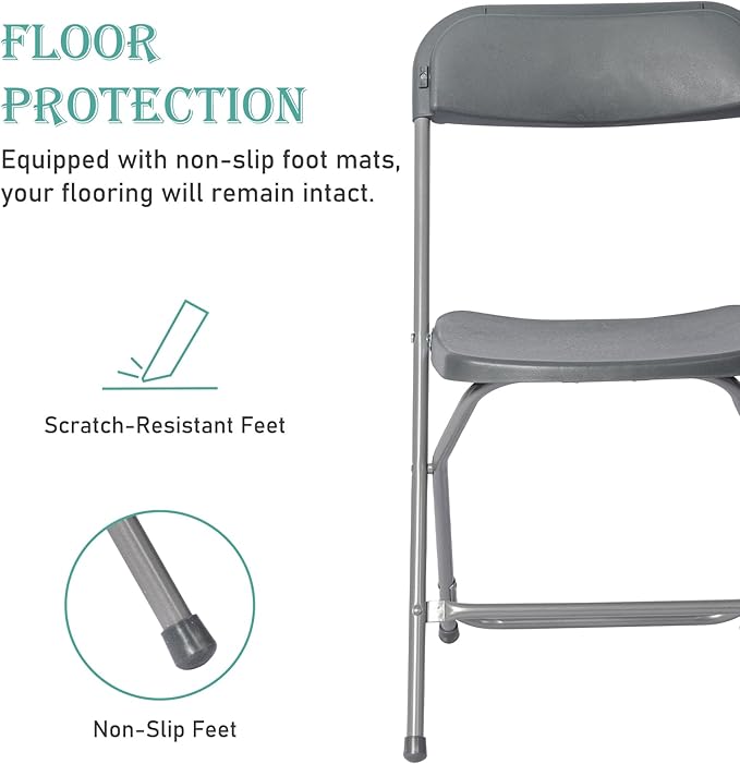60 Pack Plastic Grey Folding Chairs,Portable Party Chairs Stackable Commercial Seats with Steel Frame for Office Home Outdoor Indoor Wedding Party Patio Dinning Events,350lbs Capacity