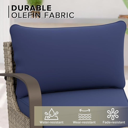 COOS BAY Aurora Terrace Half-Moon Outdoor Furniture Set, Rattan Conversation Set with Curved 4-Seat Sofa, Coffee Table, Seats 4, Beige/Blue