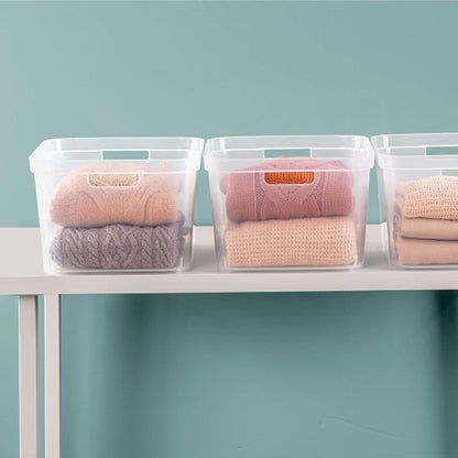 Sterilite 8.25x12.25x15 Inch Modern Polished Storage Bin w/Comfortable Carry Through Handles & Banded Rim for Household Organization, Clear (12 Pack)