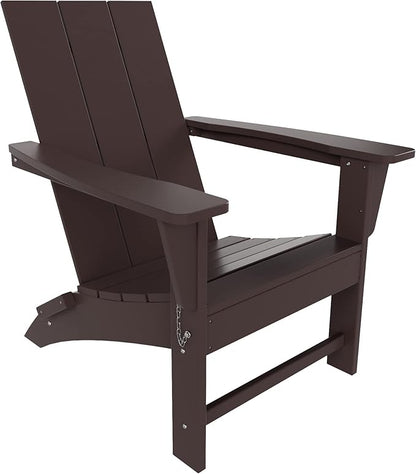 Costaelm Folding Adirondack Chairs, Outdoor Patio Adjustable Lawn Chairs, Weather Resistant Outside Firepit Chairs for Porch, Poolside, Garden, Backyard Deck, Dark Brown