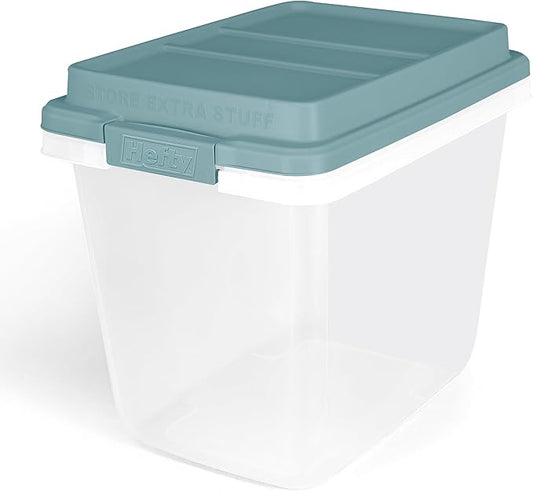Hefty 6 Pack 32 Quart Lift Off Stackable Plastic Storage Bin and Lid, Smoke Blue