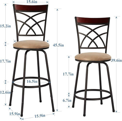 VECELO Barstools, Adjustable Counter Stools,Steel Bistro Pub Chairs,Bar Stools with 360 Degree Swivel Cushion Seat, Wood Top Rail Backrest, Set of 4