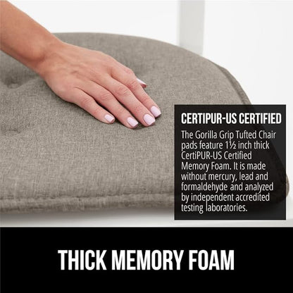 GORILLA GRIP Slip Resistant Tufted Chair Cushions, No Ties Required, Set of 6 Memory Foam Pads for Dining Room, Kitchen Table, Office, Rocking Chairs, Plush Seat Cushion Pad, Home Decor, 16x17, Beige