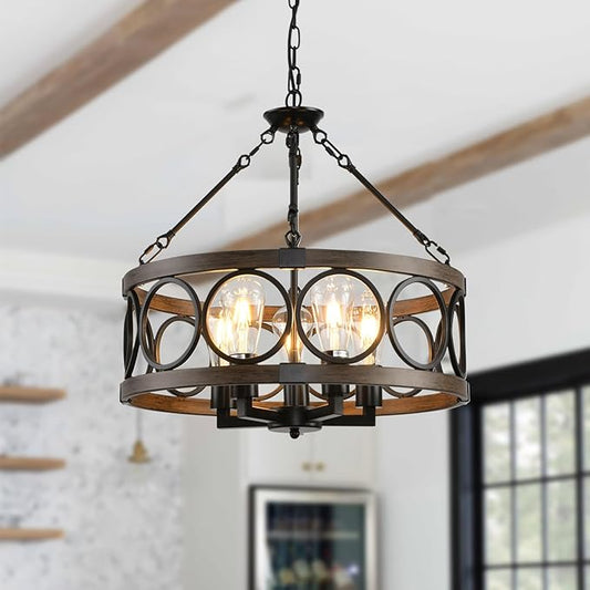 Light Fixtures Ceiling Mount,5 Light Flush Mount Ceiling Light with Chain,Height Adjustable Rustic Farmhouse Chandeliers for Dining Room,19.71" Black Chandelier Modern Pendant Light Fixture