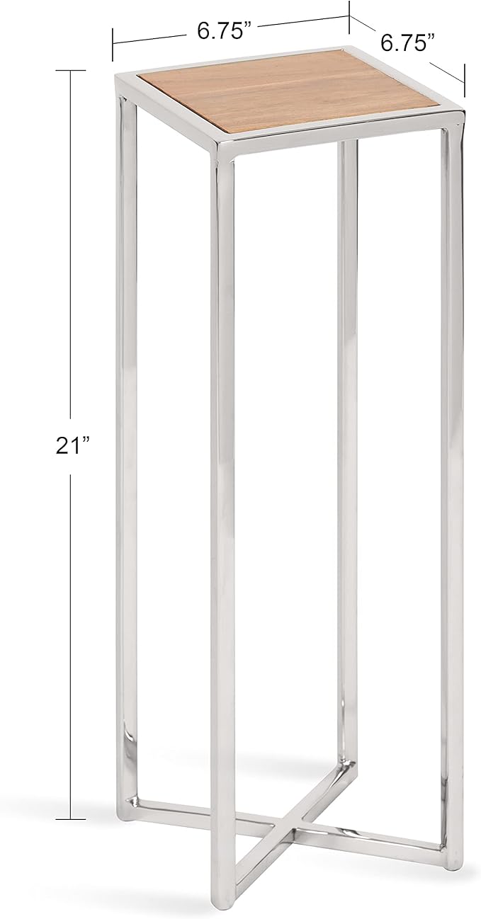 Kate and Laurel Jaspur Modern Drink Table, 7 x 7 x 21, Silver and Wood, Decorative Glam Accent Table for Display and Storage