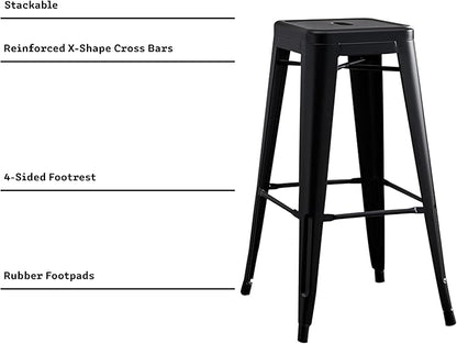 AC Pacific 30” Metal Backless Barstool Set of 2 – Country Rustic Style, Lightweight & Sturdy Build, Easy Assembly – Midnight