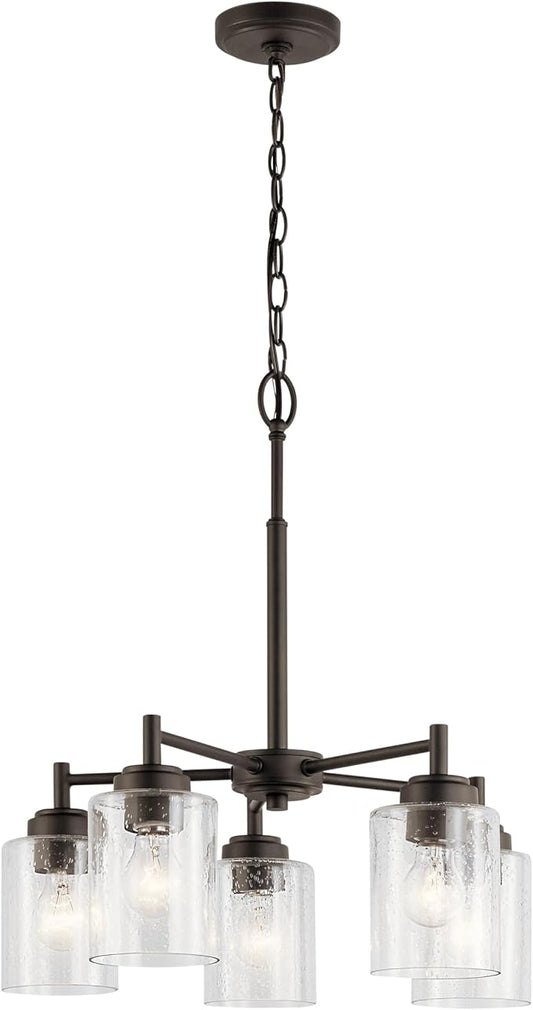 Kichler Winslow 19.75" Chandelier in Olde Bronze®, 5-Light Chandelier for Dining Room, Living Room, or Bedroom, Clear Seeded Glass, (19.75" W x 16" H), 44030OZ