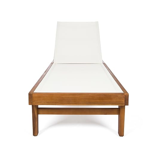Christopher Knight Home Shiny Outdoor Wood Chaise Lounge (Set of 2), Teak Finish/White Mesh