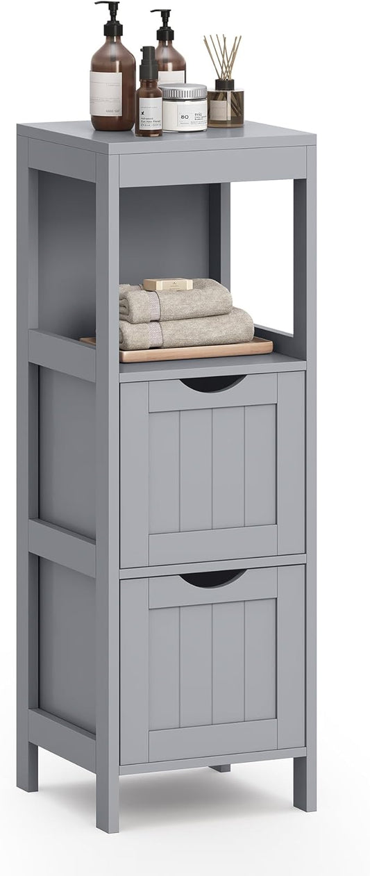 VASAGLE Storage Cabinet, Storage Organizer Rack Stand for Bathroom, Living Room, Bedroom, Multifunctional Corner Unit, 2 Drawers, 35 Inches in Height, Dove Gray UBBC042G02