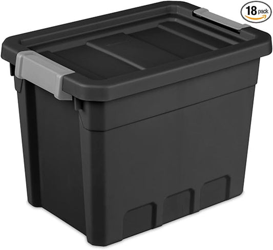 Sterilite 18-Pack Plastic Storage Bins with Lids, Stackable Containers, 7.5 Gallon, Black