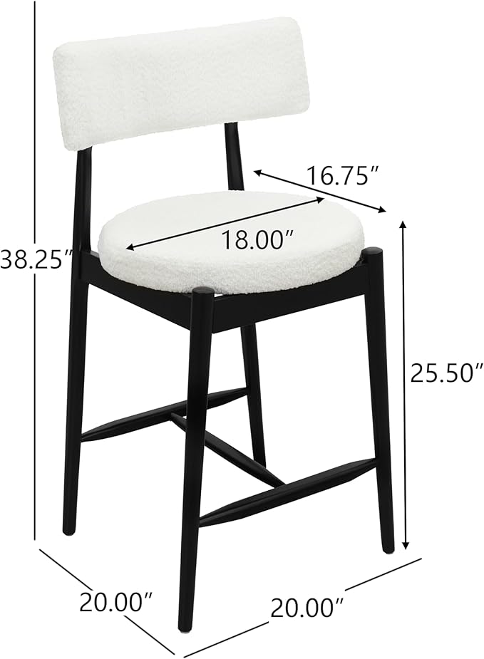 Christopher Knight Home Ebany 25.50" H Barstools Set of 2, Upholstered Counter Stool, Comfy Backrest Kitchen Stool, Rubberwood Frame Stool Chair, Bistro Chair for Kitchen Dining Room, Beige+Black