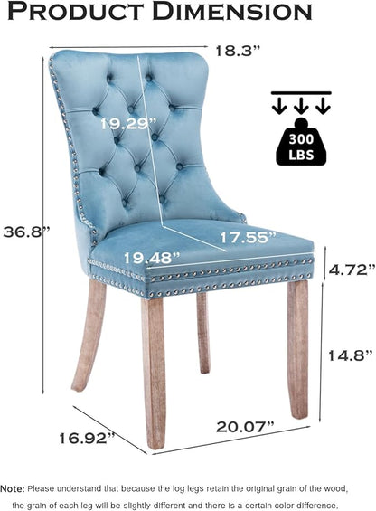 Velvet Upholstered Dining Chairs Set of 4, Modern Style Kitchen Side Chairs with Nailhead Trim and Wood Legs,Metal Pulling Ring for Dining Room Living Room(Sky Blue,Set of 4)