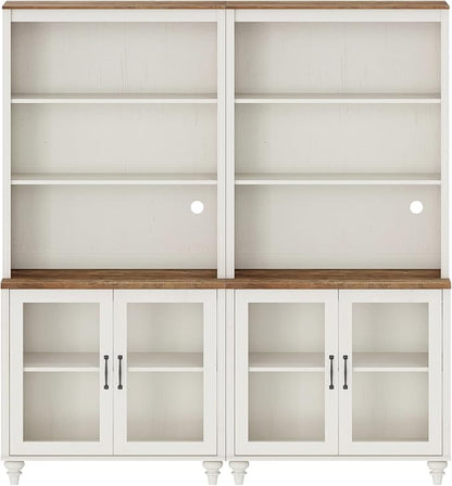 WAMPAT 5 Tier Wooden Bookcase 72" Tall Bookshelf with Adjustable Shelves and Storage Cabinet，Library Wood Bookshelves for Living Room, Study Room, Bedroom, White