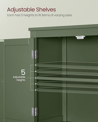 VASAGLE Floor Storage Cabinet, Freestanding Storage Unit with 4 Doors, Adjustable Shelves, 11.8 x 23.6 x 43.3 Inches, for Entryway, Bathroom, Forest Green UBBC552C01