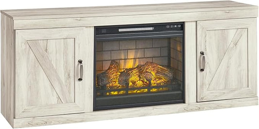 Signature Design by Ashley Bellaby Farmhouse 60" TV Stand with Electric Fireplace for TVs up to 69", Whitewash