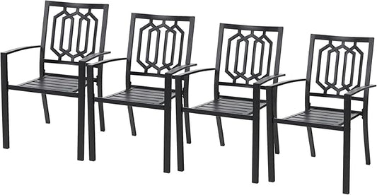 PHI VILLA Metal Outdoor Dining Chairs Set of 4 - Stackable Black Patio Chairs, 300lb Capacity (Geometry)