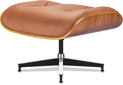 Top Grain Leather, Mid Century Chaise Lounge Chair and Ottoman, Modern Chair Classic Design, Heavy Duty Base Support for Living Room Study Lounge Office, Walnut-Brown