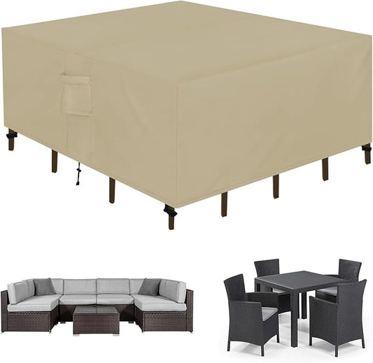 Easy-Going Square Patio Furniture Cover Waterproof Outdoor Dining Table and Chair Cover Anti-UV Outside Sectional Sofa Set Covers (126"L x 126"W x 32"H, Camel)
