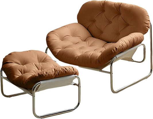 Thick Cushioned Recliner Sofa, Lazy Chair with Upholstery and Footrest, for Living Room, Bedroom, Dorm Brown B