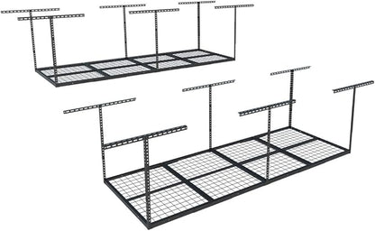 FLEXIMOUNTS 3x8 Overhead Garage Storage Rack,Adjustable Storage Organization System, Heavy Duty Metal Garage Ceiling Storage Racks, 2 pack, Black, Classic Series
