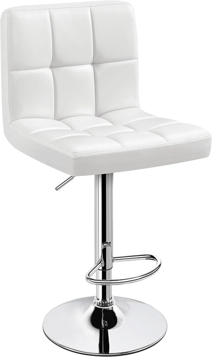Yaheetech Bar Stools, PU Leather Adjustable Swivel Barstools, Armless Hydraulic Kitchen Counter Bar Stool, Kitchen Island Chairs, White