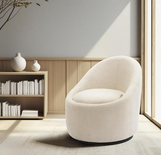 360° Swivel Accent Chair, Mid-Century Modern Chair with Hidden Storge, Small Swivel Chair with Arms for Living Room/Office-Beige