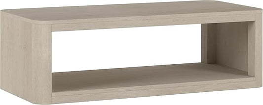 Henn&Hart 47" Rectangular Low-Profile Coffee Table with Open Storage Shelf for Living Room, Family Room, or Office, Alder White