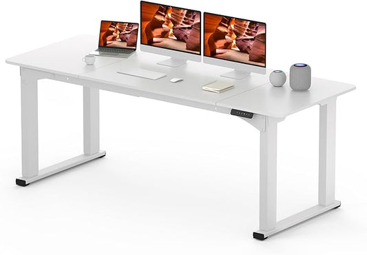4 Legs Standing Desk, Large 79x31 Inches Electric Adjustable Height Desks with Splice Board, Stand Up Desks Home Office Computer Workstation, White