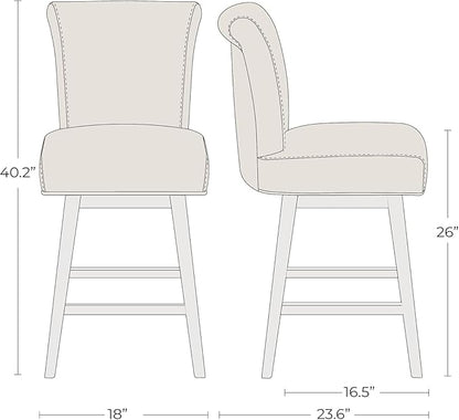 CHITA 26 Inch Counter Height Swivel Bar Stools Set of 3, FSC Certified Modern Upholstered Faux Leather Swivel Barstool Chair with Back, Creamy Grey