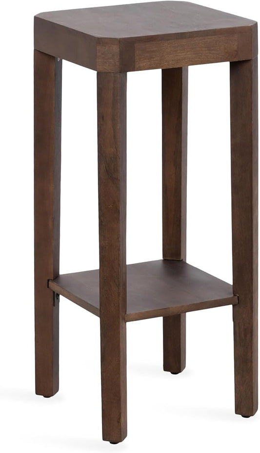 Kate and Laurel Talcott Modern Square Wood Drink Table, 12 x 12 x 28, Dark Brown, Transitional Decorative Two-Tier Pedestal Table for Use as Plant Stand Indoors or Living Room Decor Accent
