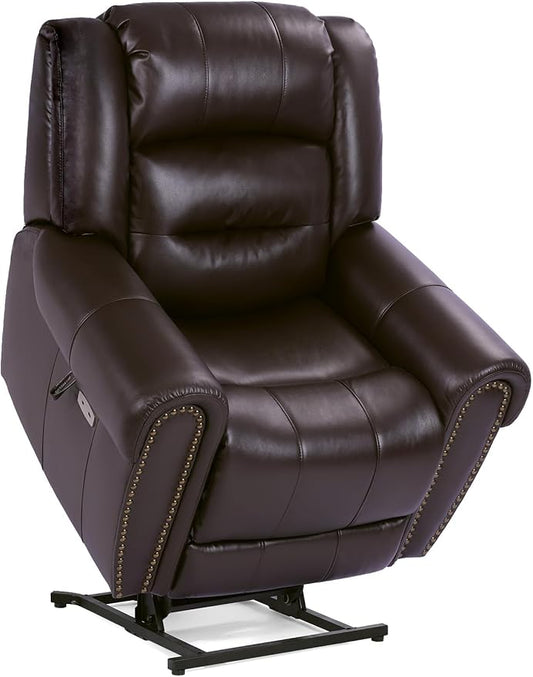 EONIX Classic Dual Motor Power Lift Recliner Chair for Elderly, 400lbs Heavy Duty Breathable Faux Leather Recliner with Heat and Massage, Lay Flat Lift Chair Recliner for Adults, SLRY005, Dark Brown