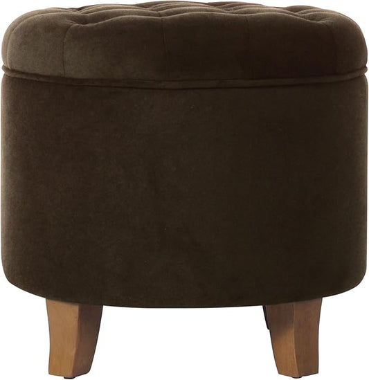Homepop Home Decor | Upholstered Round Velvet Tufted Foot Rest Ottoman | Ottoman with Storage for Living Room & Bedroom | Decorative Home Furniture, Brown Velvet