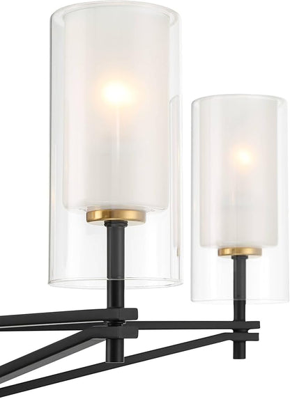 Possini Euro Design Nyack 25" Modern Pendant Chandelier Ceiling Light Fixture Dining Room Over Table Kitchen Island Foyer Open Frame Hanging 5-Light Black Gold Finish White Glass Hallway Entryway