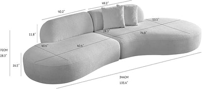 135.4" Oversized Curved Sofa, Modern Minimalist Comfy Sectional Couch, Upholsted Boucle Luxury Sofas Chaise, 6 Seater Modular Couches for Living Room Home Office Apartment(Right Facing,Beige)