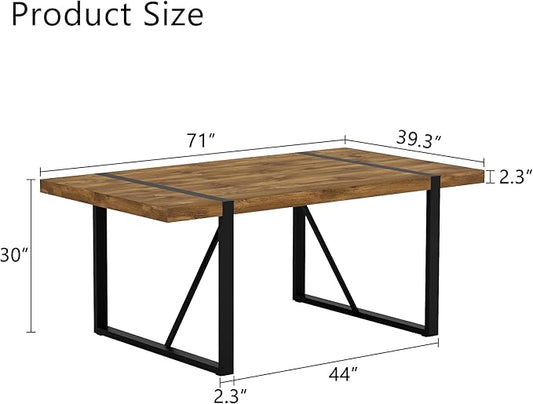 71'' Dining Table for 6-8, Dark Wood Kitchen Table with Metal Legs, Dinner Table for 6-8 for Home Dining Room Living Room