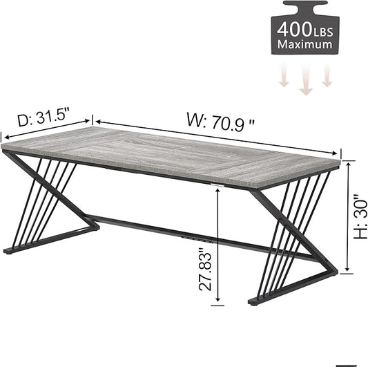 FOLUBAN 70.9" Industrial Computer Desk with Z-Shaped Legs, Modern Home Office Desk for 2 Person, Large Gaming Executive Workstation Study Table for Bedroom Writing, Light Grey