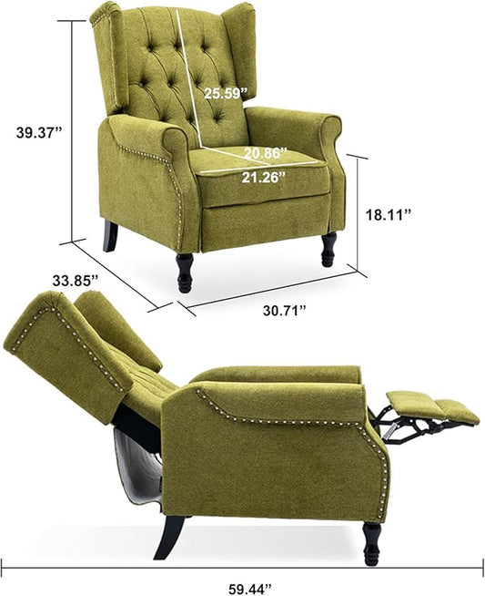 Wingback Recliner Chair, Modern Accent Arm Chair for Living Room/Bedroom/Office/Home Theater, Dark Green