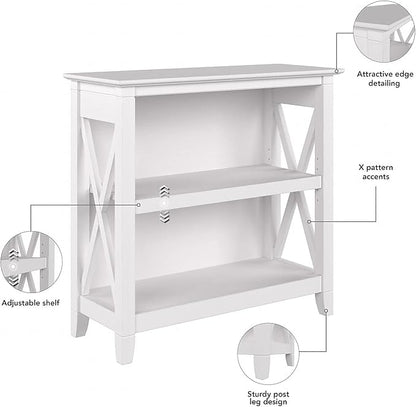 Bush Furniture Key West Small 2 Shelf Bookcase in Pure White Oak, Compact Home Organizer, Vertical Storage Solution, Bookshelf for Office or Living Room