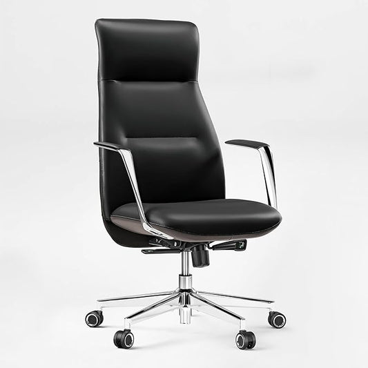 EUREKA ERGONOMIC Royal Slim Executive High Back Black Leather Office Chair, Home Desk Chair for Adults, Big and Tall with Wheels, Swivel Rolling