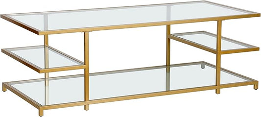 Henn&Hart 54" Wide Rectangular Coffee Table in Brass, for Home, Living Room, Bedroom, Entertainment Room, Office