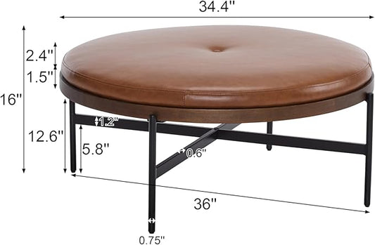 Christopher Knight Home Neapo Round Ottoman, Cocktail Ottoman, Upholstery Coffee Table, X Shape Legs, Comfortable Footstool, Durable Metal Frame, Spacious Seating for Living Room Entryway, Brown+Black