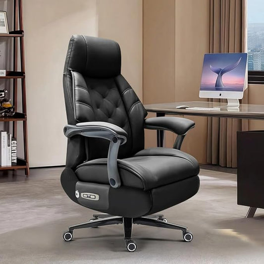Kinnls Magnus Massage Office Chair with Ventilation and Heating,Leather Power Recliner Chair with Footrest,Big and Tall Ergonomic Comfy Home Office Desk Chairs High Back 500lbs (Black)